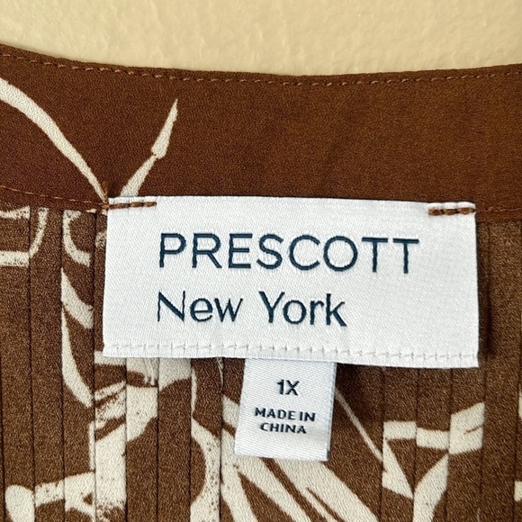 Prescott New York Pleaded V-neck Dress Flowing Fabric Wide 3/4 Sleeves Size 1X - Picture 2 of 16